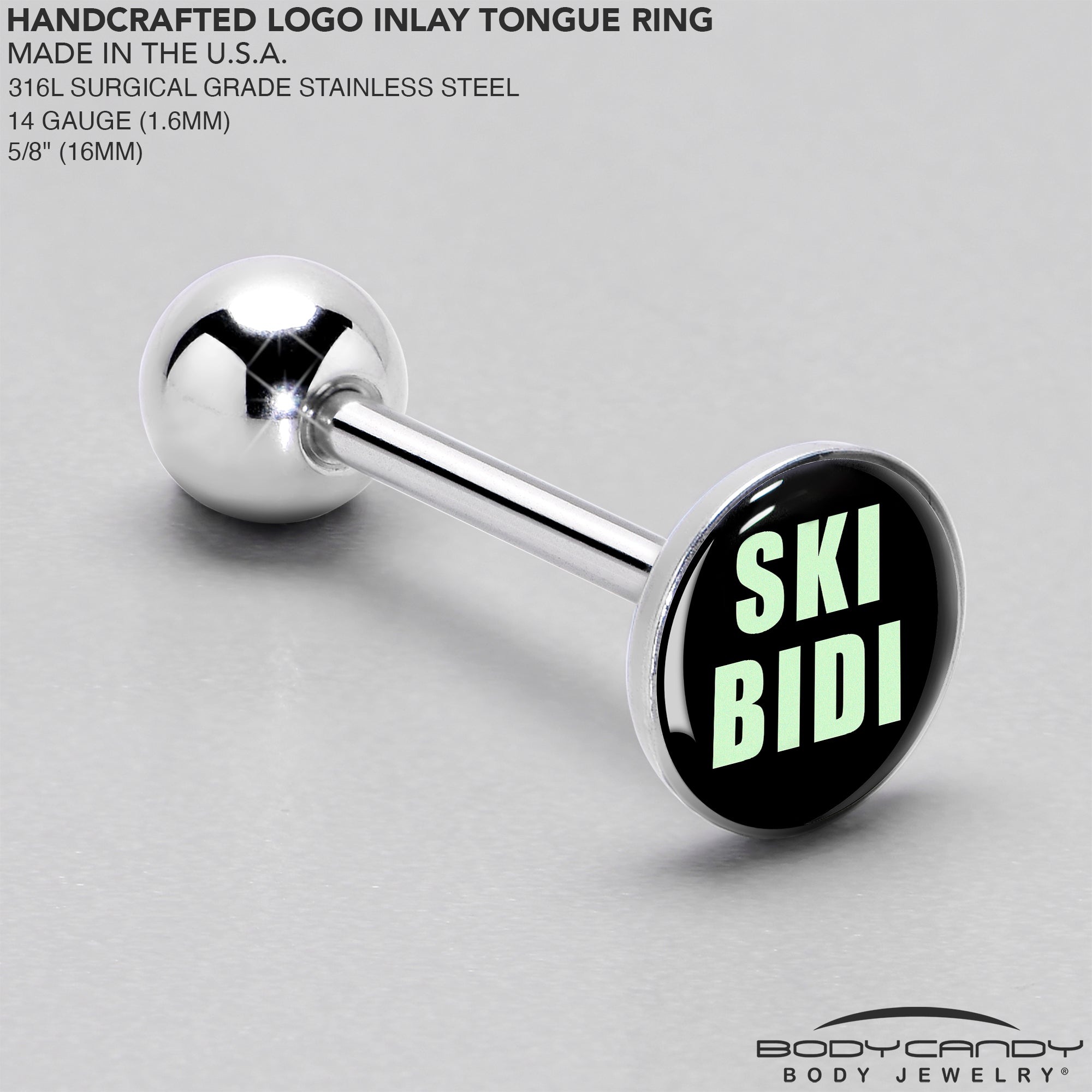 BodyCandy SKIBIDI Barbell Tongue Ring by Onyx O — side view