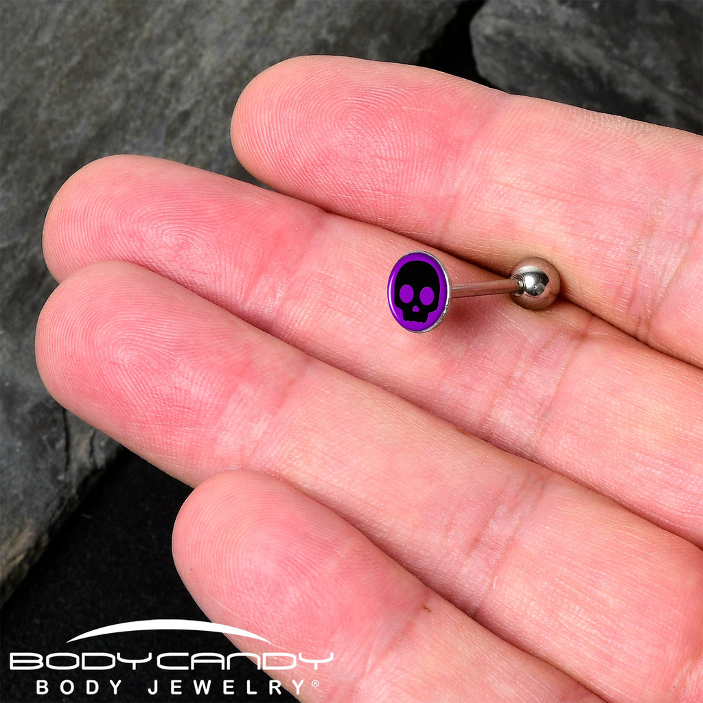 BodyCandy Purple Black Simple Skull Barbell Tongue Ring by Onyx O — detail close-up
