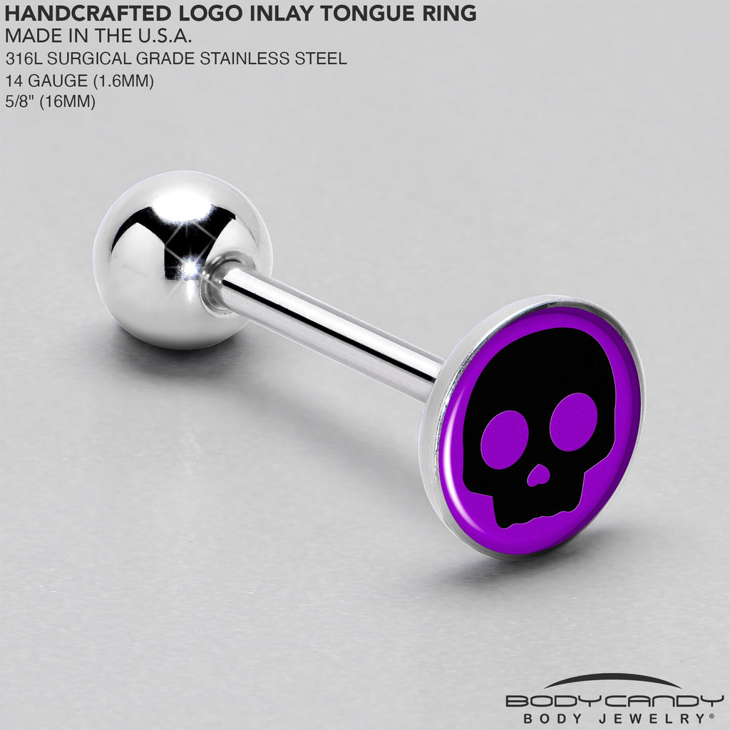 BodyCandy Purple Black Simple Skull Barbell Tongue Ring by Onyx O — side view