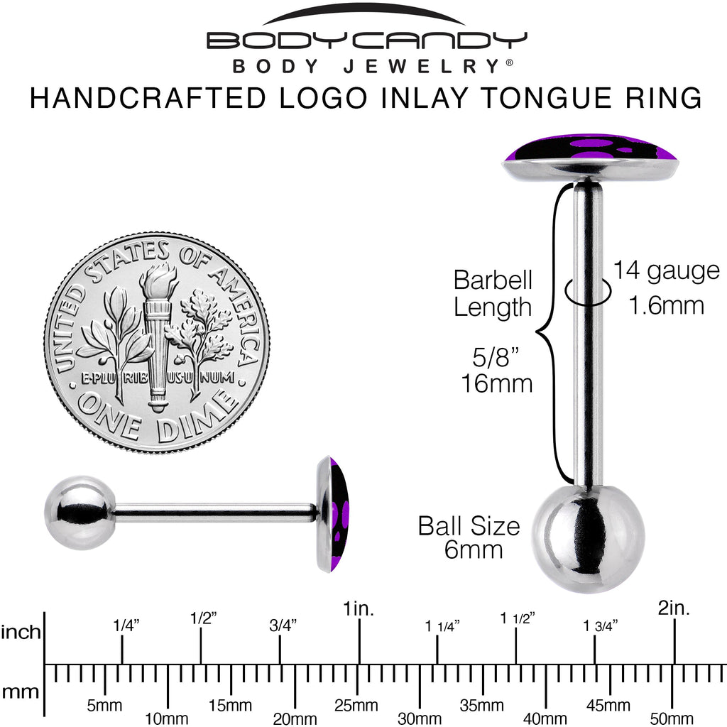 BodyCandy Purple Black Simple Skull Barbell Tongue Ring by Onyx O — back view
