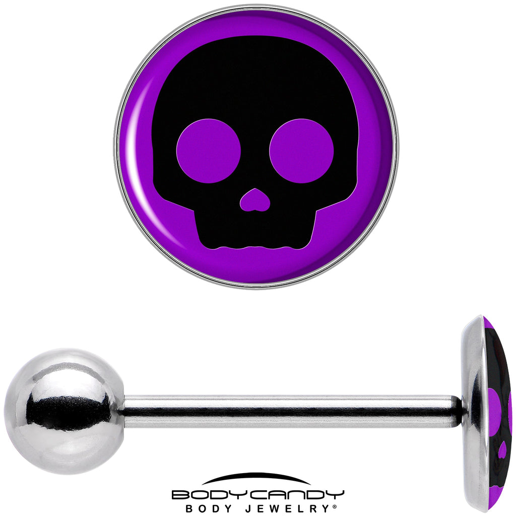 BodyCandy Purple Black Simple Skull Barbell Tongue Ring by Onyx O — in-use photo