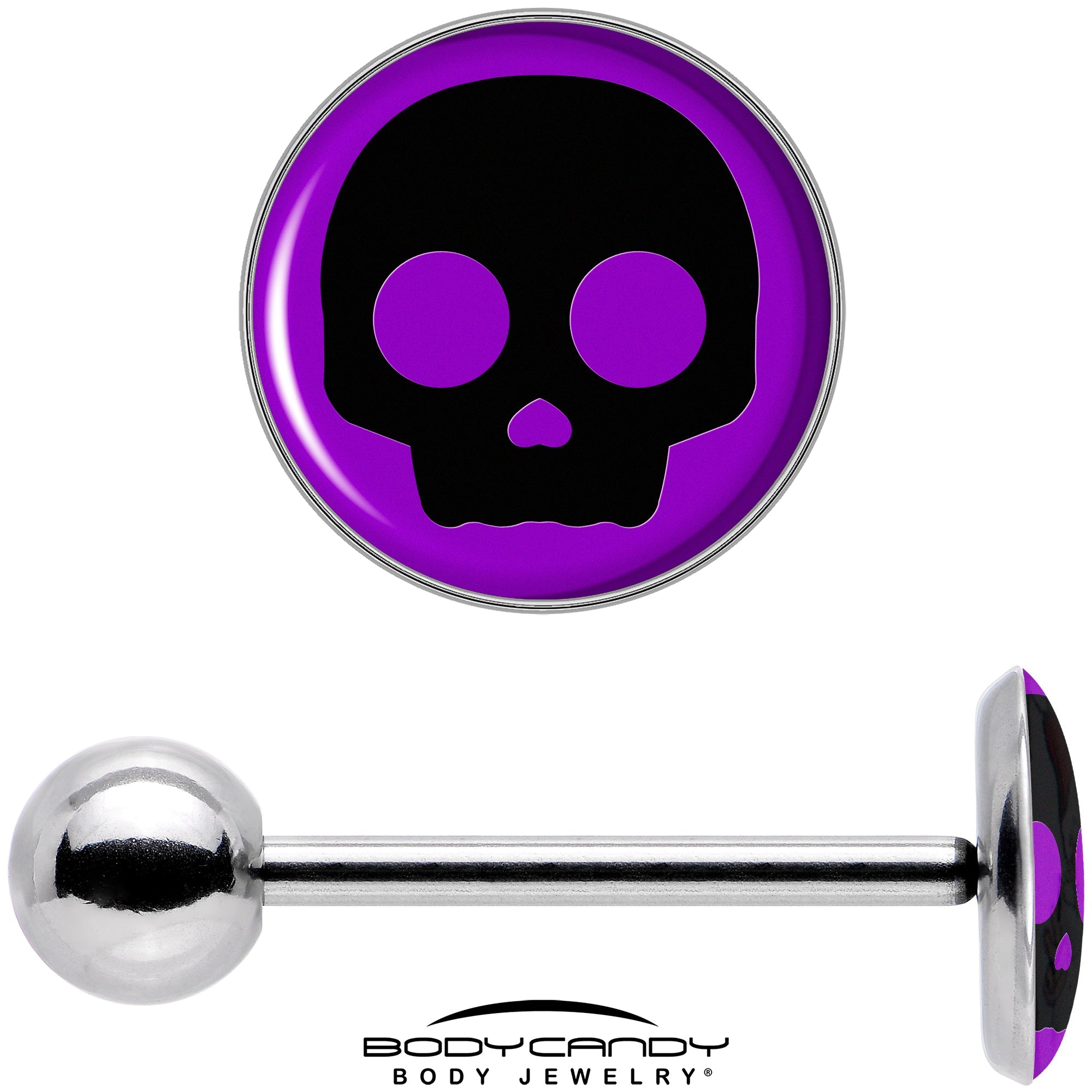 BodyCandy Purple Black Simple Skull Barbell Tongue Ring by Onyx O — in-use photo