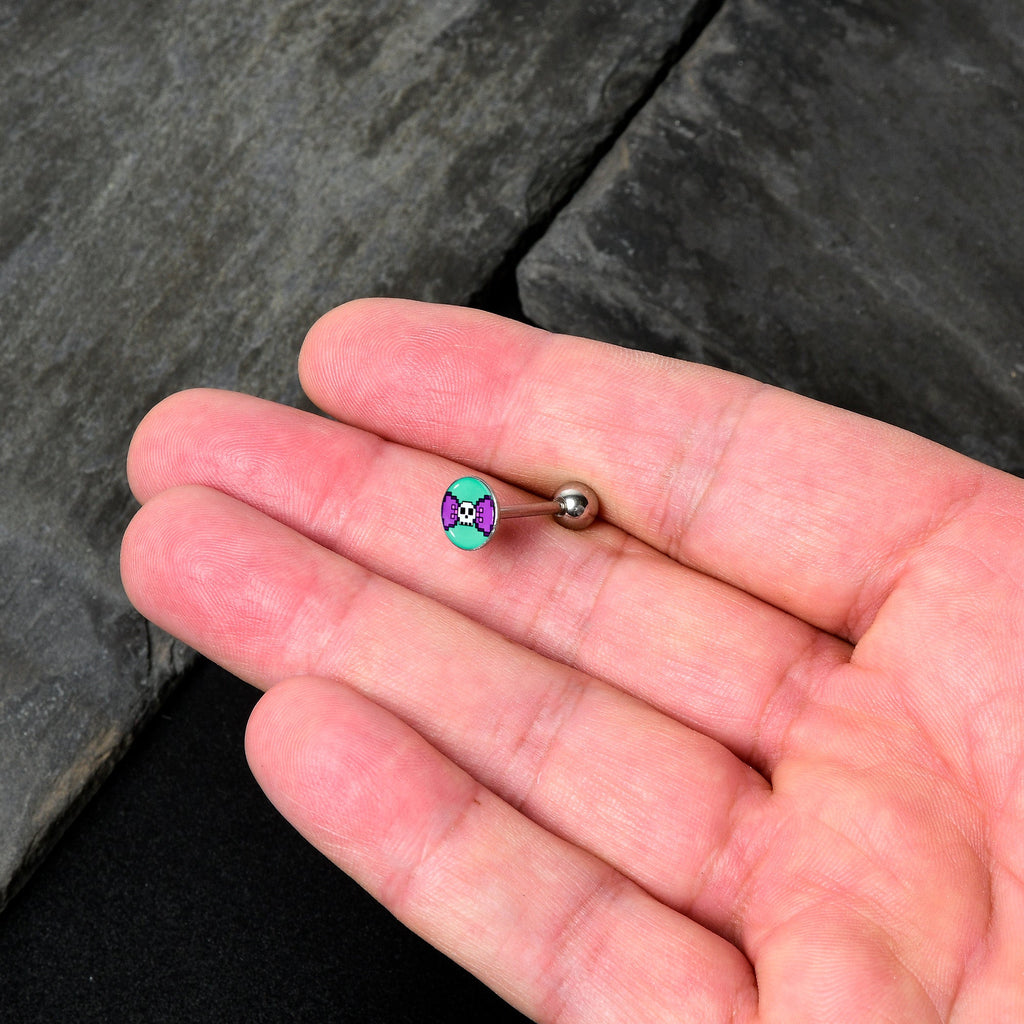 BodyCandy Retro Pixel Skull Barbell Tongue Ring by Onyx O — lifestyle context