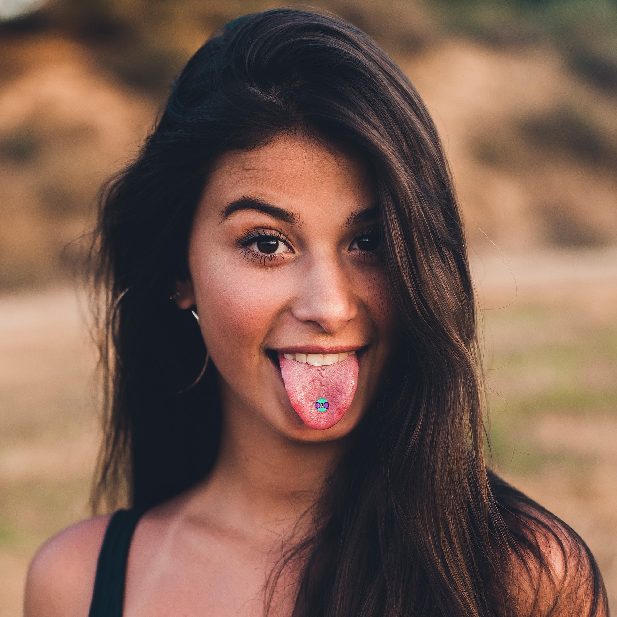 BodyCandy Retro Pixel Skull Barbell Tongue Ring by Onyx O — side view