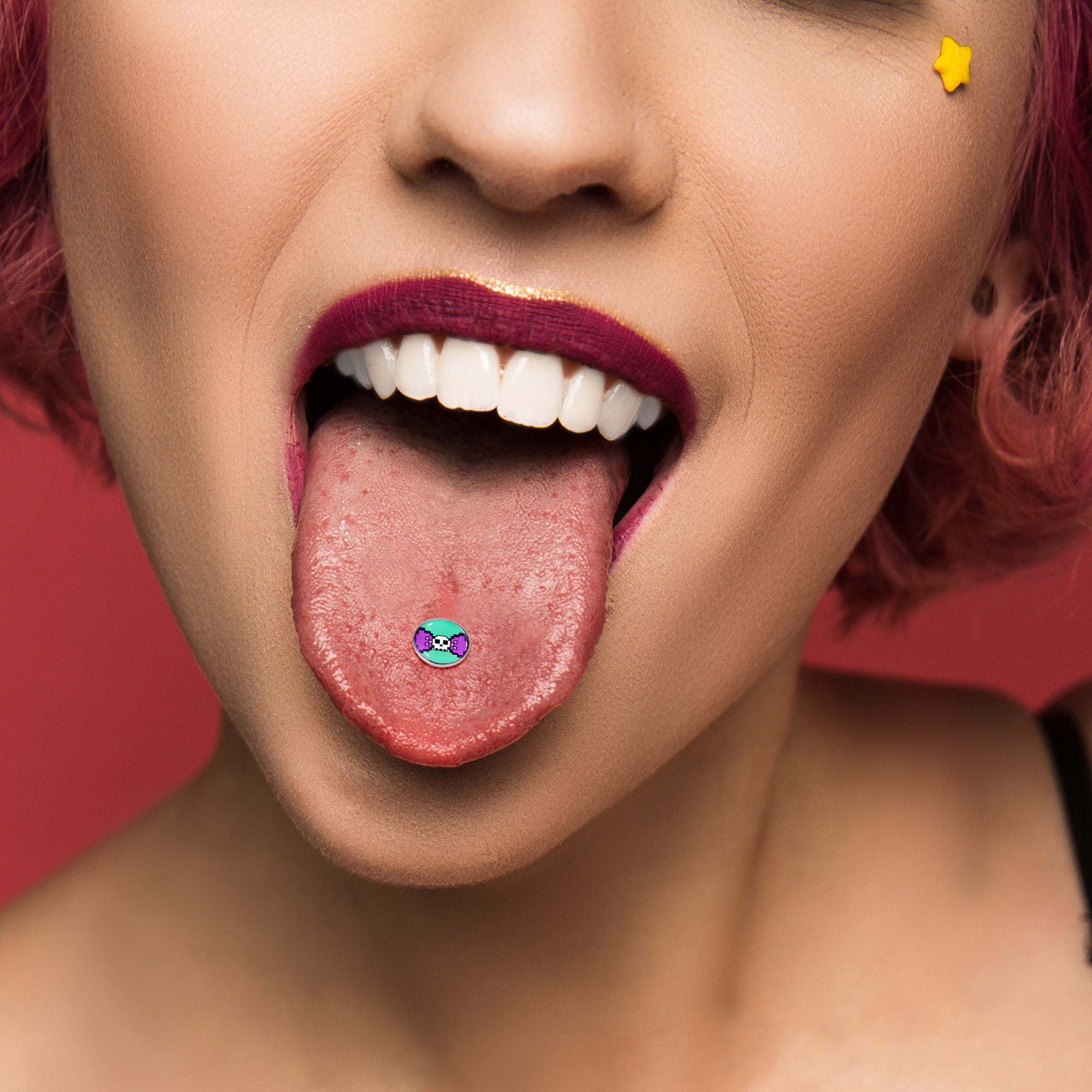 BodyCandy Retro Pixel Skull Barbell Tongue Ring by Onyx O — alternative angle