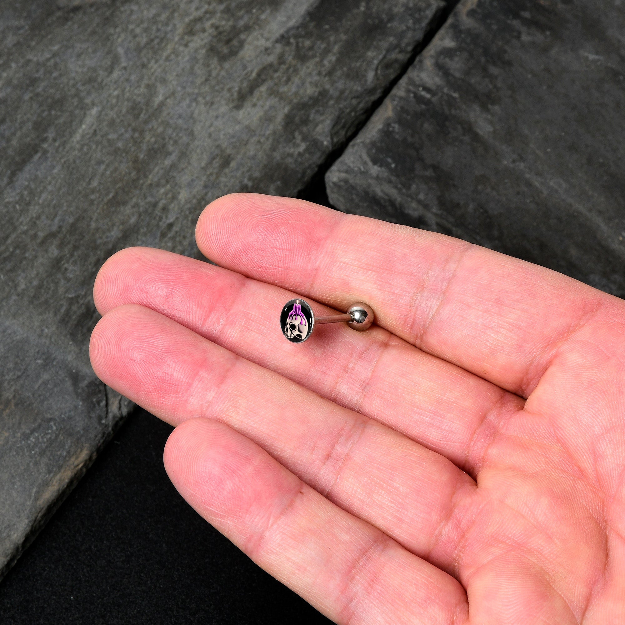 BodyCandy Burning Skull Candle Barbell Tongue Ring by Onyx O — lifestyle context
