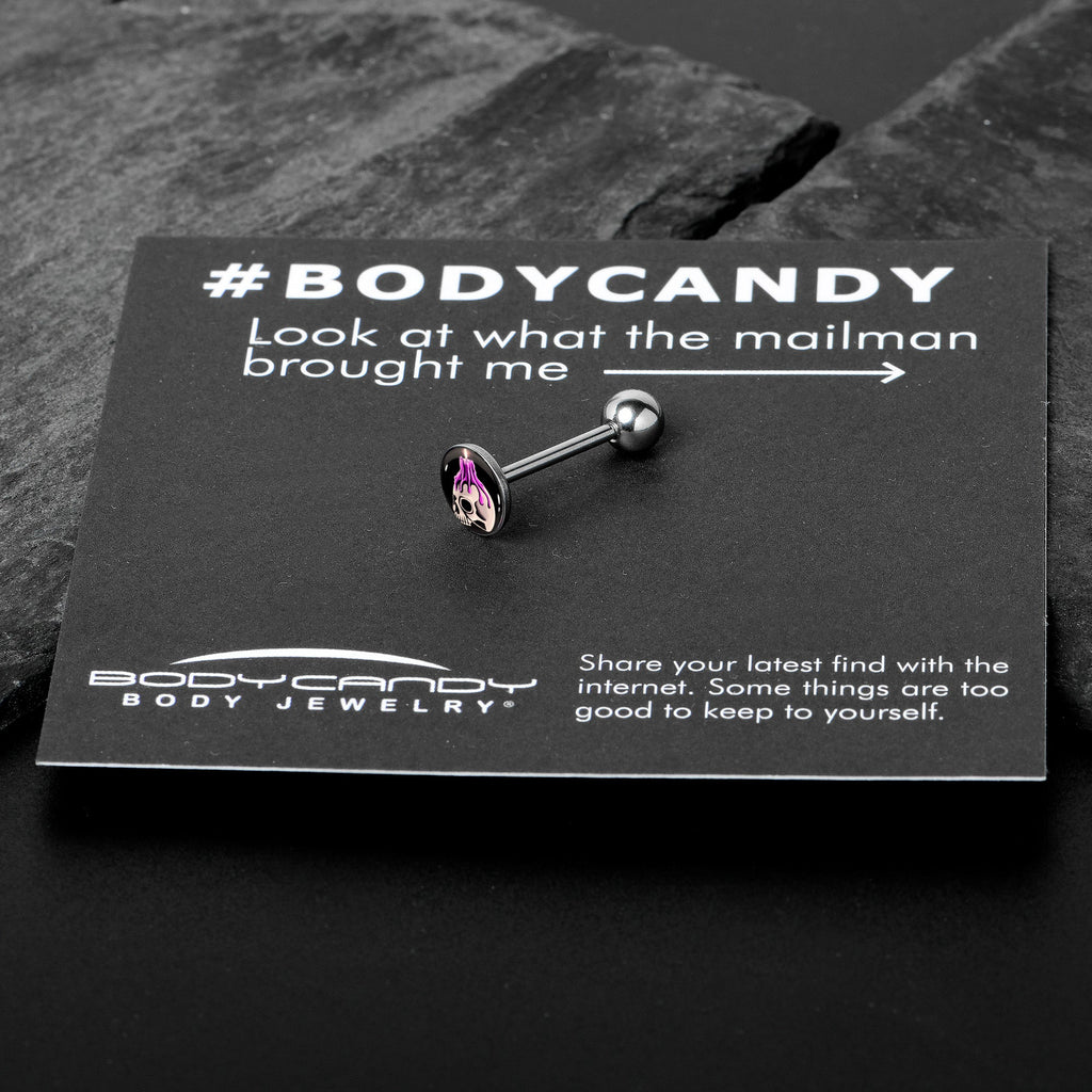 BodyCandy Burning Skull Candle Barbell Tongue Ring by Onyx O — in-use photo