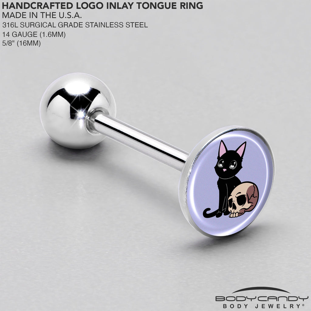 BodyCandy Skull Cat Barbell Tongue Ring by Onyx O — side view