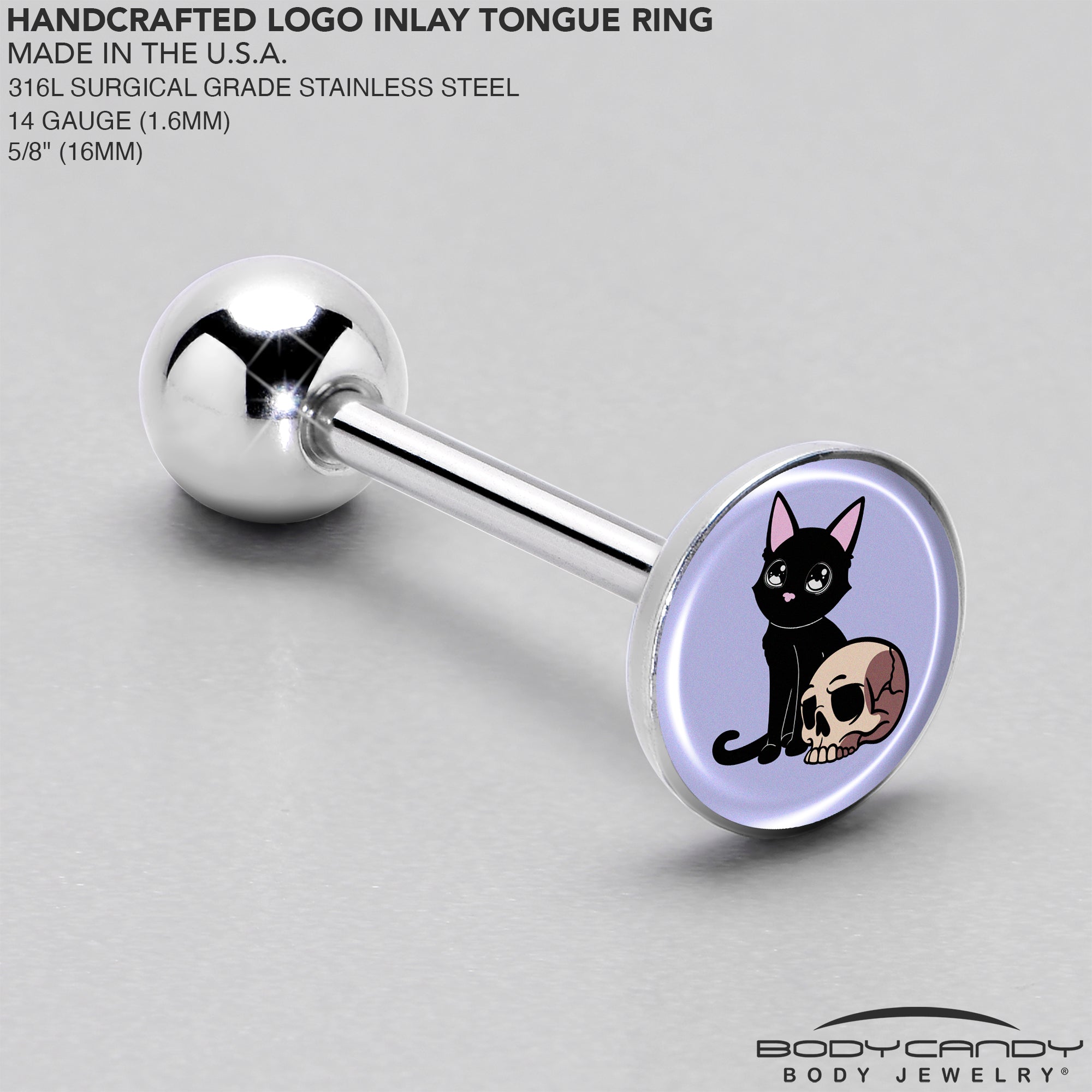 BodyCandy Skull Cat Barbell Tongue Ring by Onyx O — side view