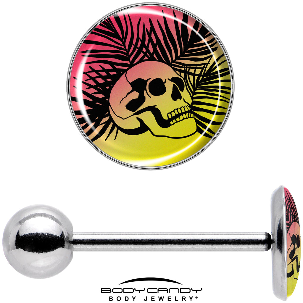 BodyCandy Red Haze Sunset Skull and Palms Barbell Tongue Ring by Onyx O — in-use photo