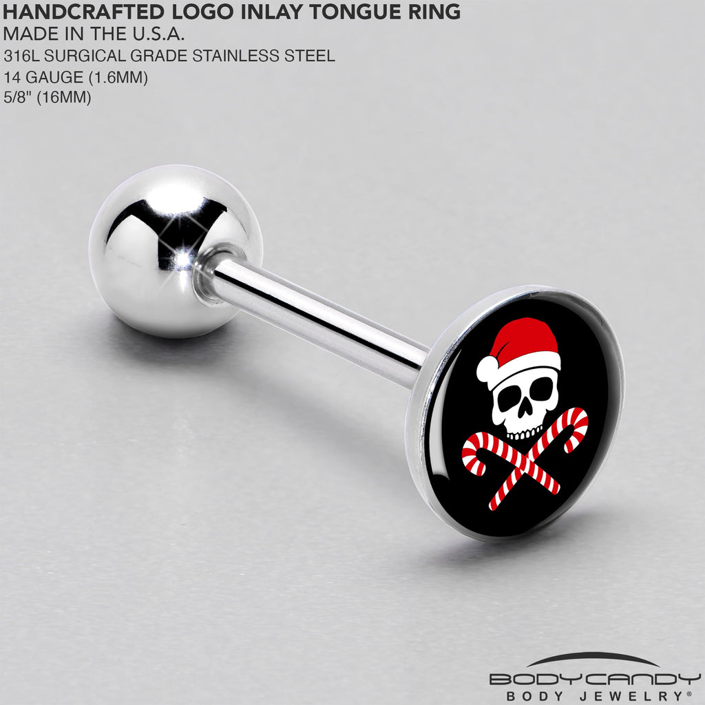 BodyCandy Santa Pirate Candy Cane Barbell Tongue Ring by Onyx O — side view