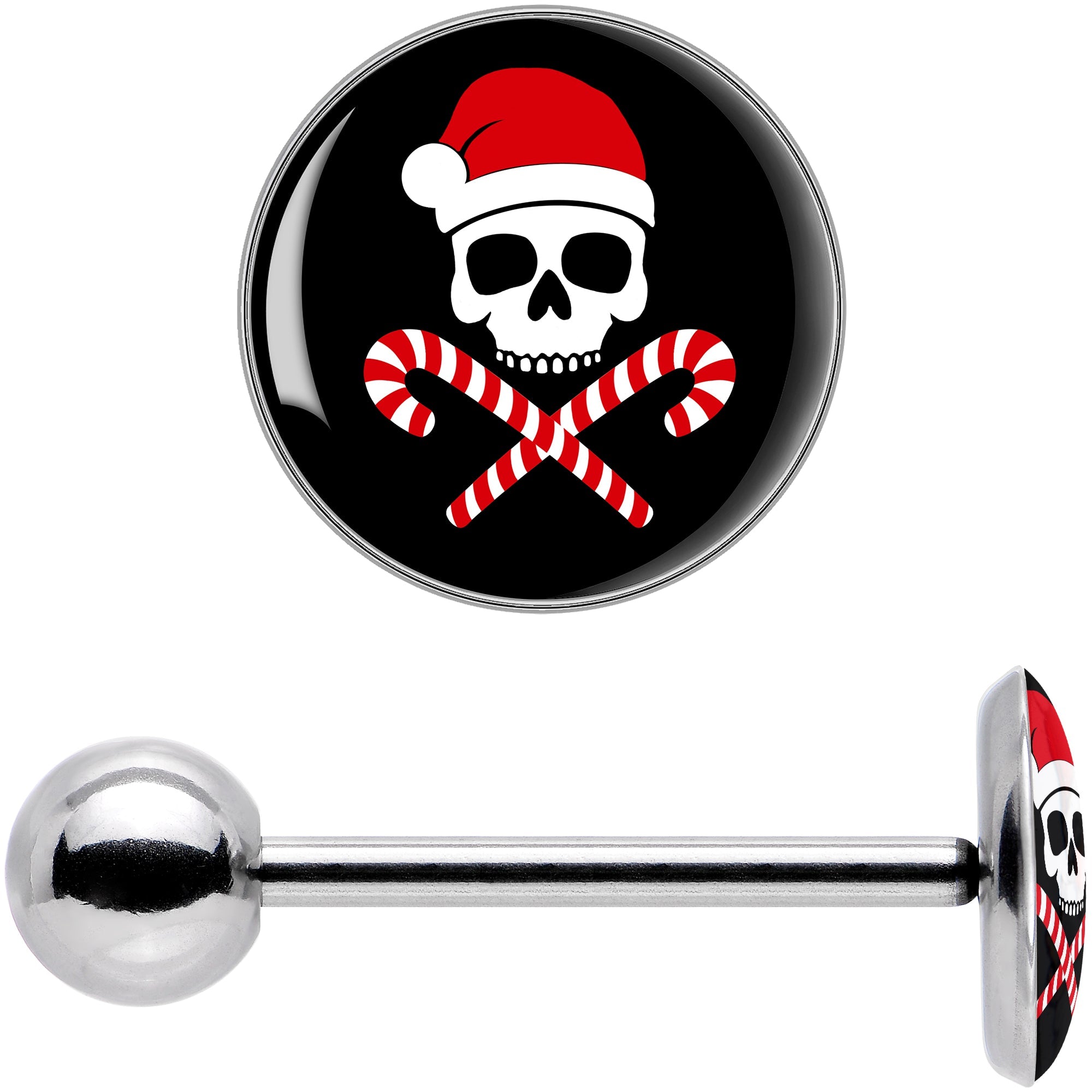 BodyCandy Santa Pirate Candy Cane Barbell Tongue Ring by Onyx O — in-use photo