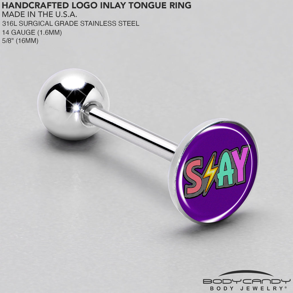 BodyCandy Colorful Lighting SLAY Barbell Tongue Ring by Onyx O — side view