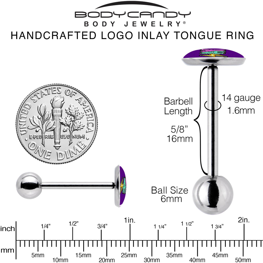 BodyCandy Colorful Lighting SLAY Barbell Tongue Ring by Onyx O — back view