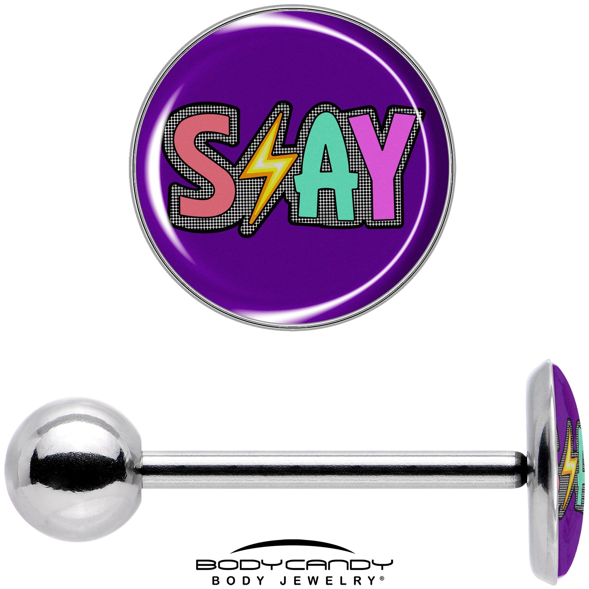 BodyCandy Colorful Lighting SLAY Barbell Tongue Ring by Onyx O — in-use photo