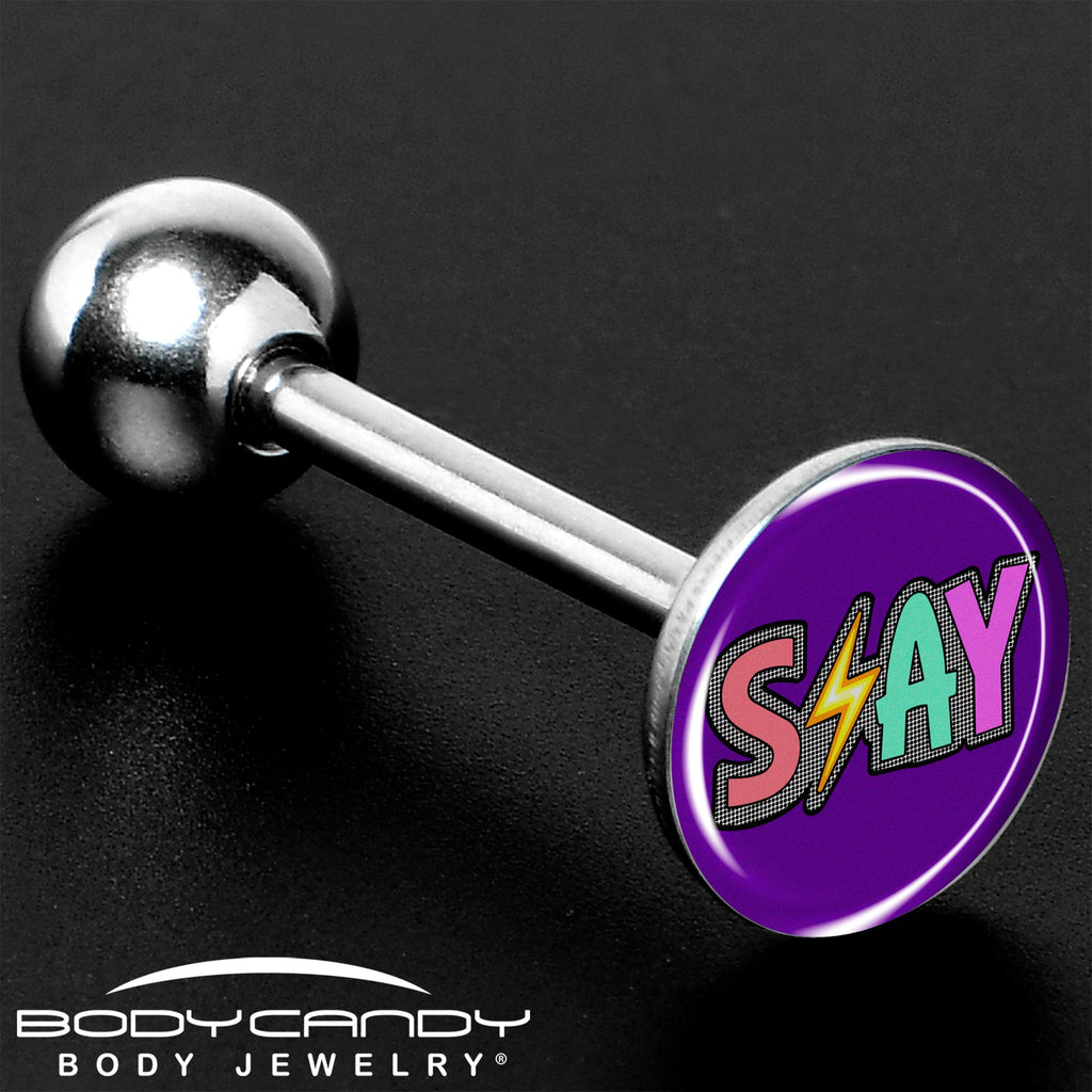 BodyCandy Colorful Lighting SLAY Barbell Tongue Ring by Onyx O — size reference