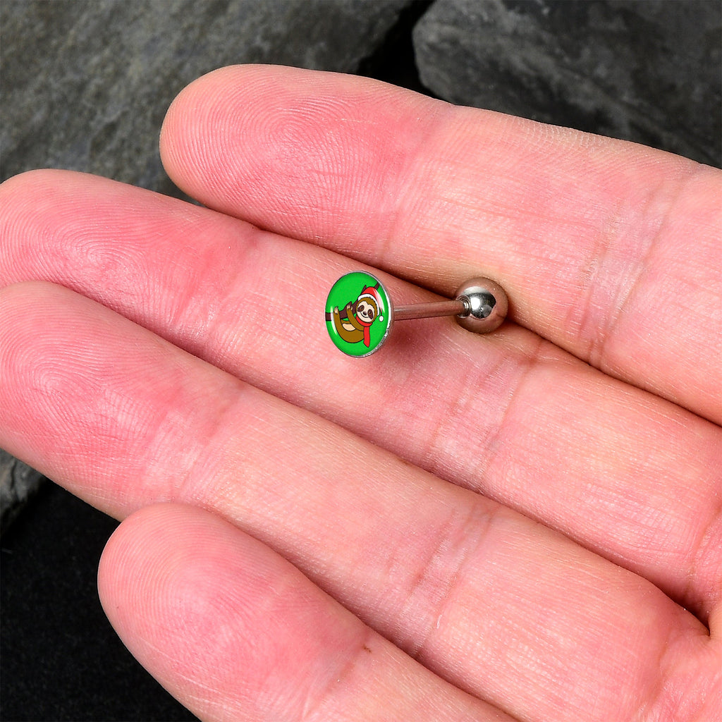 BodyCandy Santa Sloth Holiday Barbell Tongue Ring by Onyx O — detail close-up