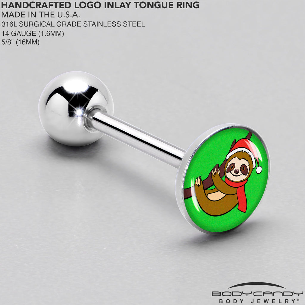 BodyCandy Santa Sloth Holiday Barbell Tongue Ring by Onyx O — side view