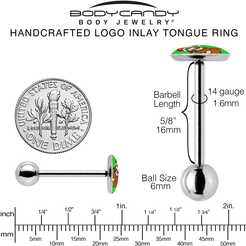BodyCandy Santa Sloth Holiday Barbell Tongue Ring by Onyx O — back view