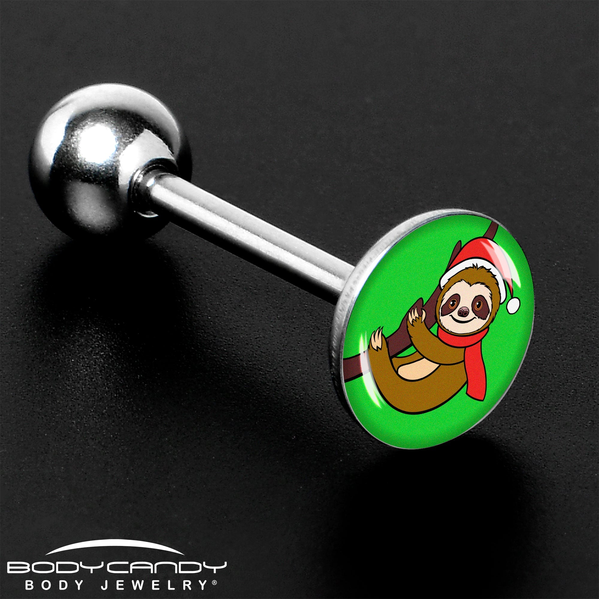 BodyCandy Santa Sloth Holiday Barbell Tongue Ring by Onyx O — size reference