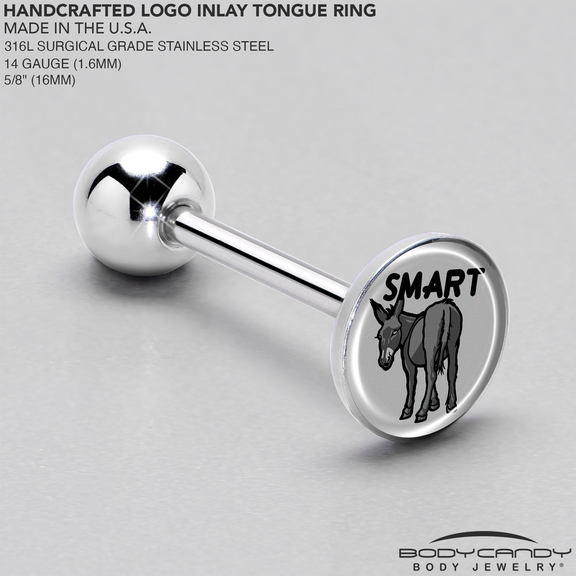 BodyCandy Donkey Smart Ass Barbell Tongue Ring by Onyx O — side view