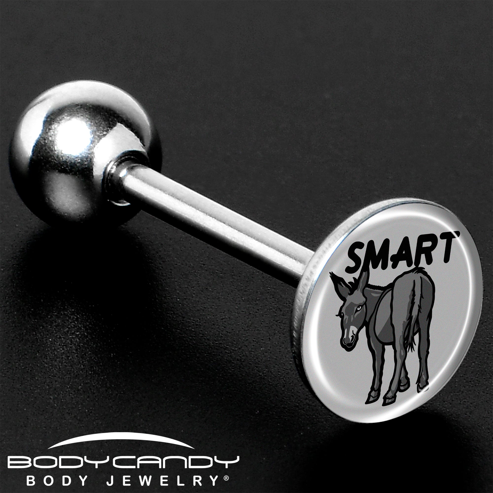 BodyCandy Donkey Smart Ass Barbell Tongue Ring by Onyx O — size reference
