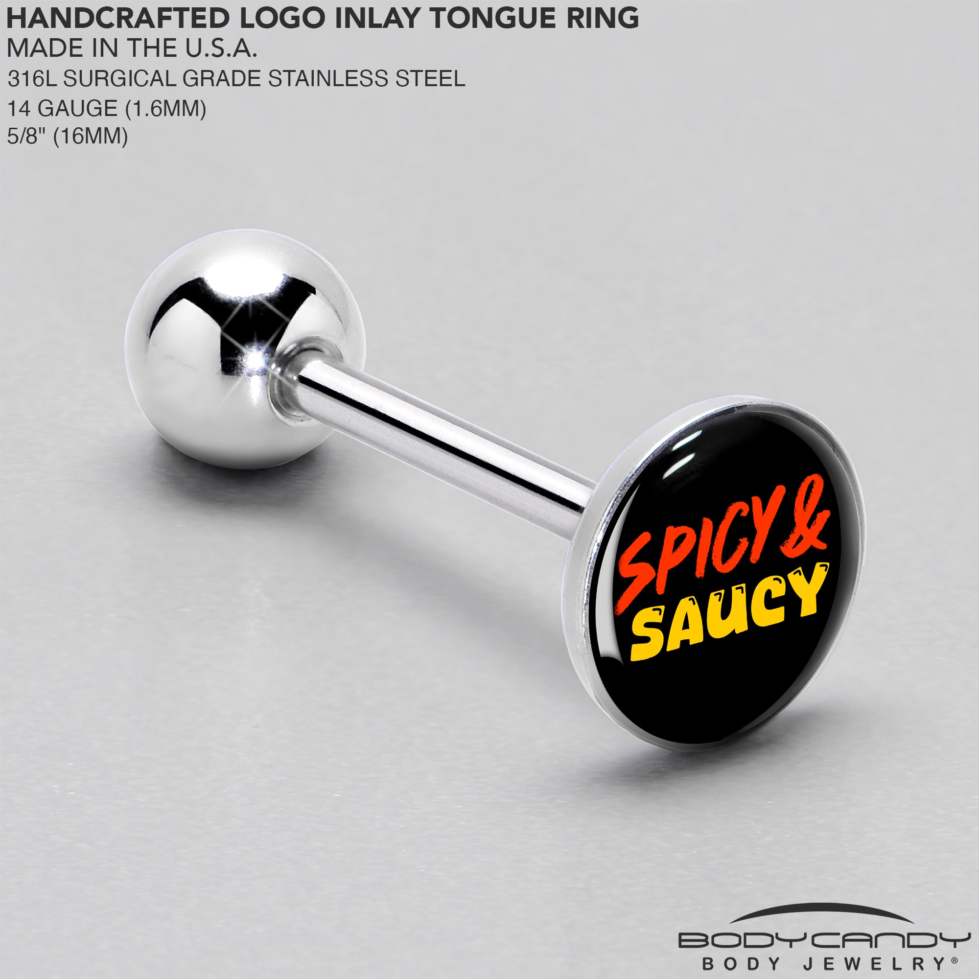 BodyCandy Spicy and Saucy Barbell Tongue Ring by Onyx O — side view