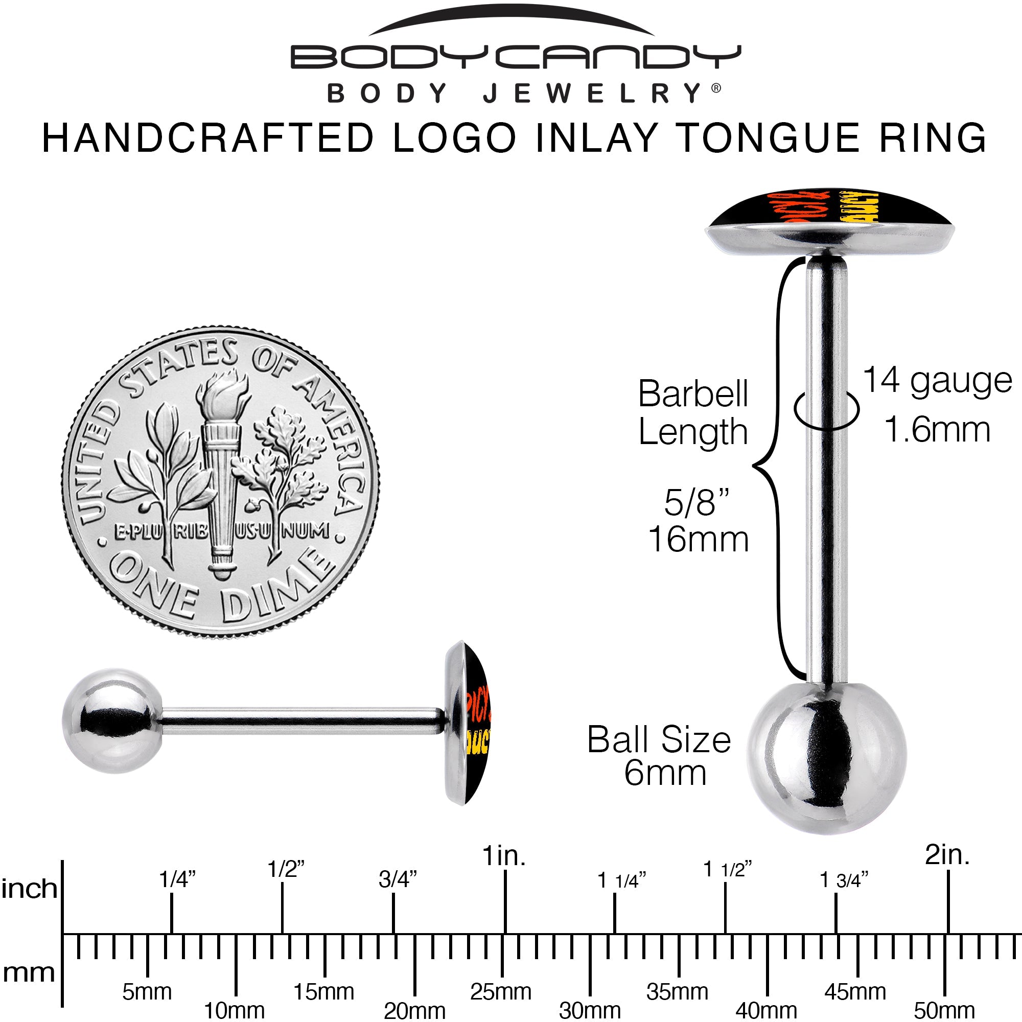 BodyCandy Spicy and Saucy Barbell Tongue Ring by Onyx O — back view