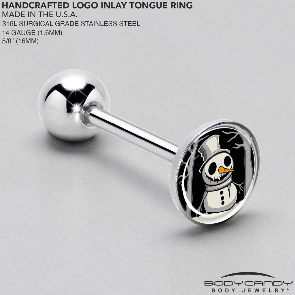 BodyCandy Christmas Holiday Spooky Snowman Barbell Tongue Ring by Onyx O — side view