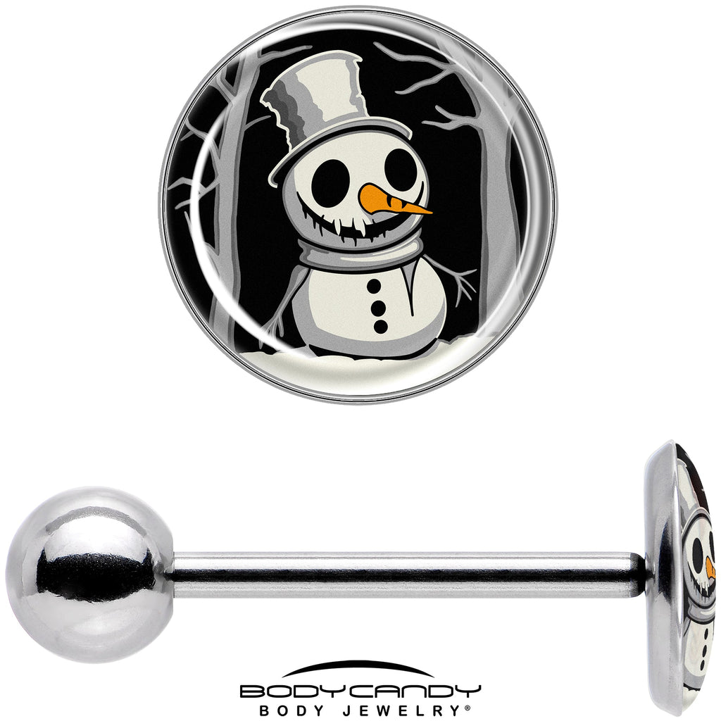 BodyCandy Christmas Holiday Spooky Snowman Barbell Tongue Ring by Onyx O — in-use photo