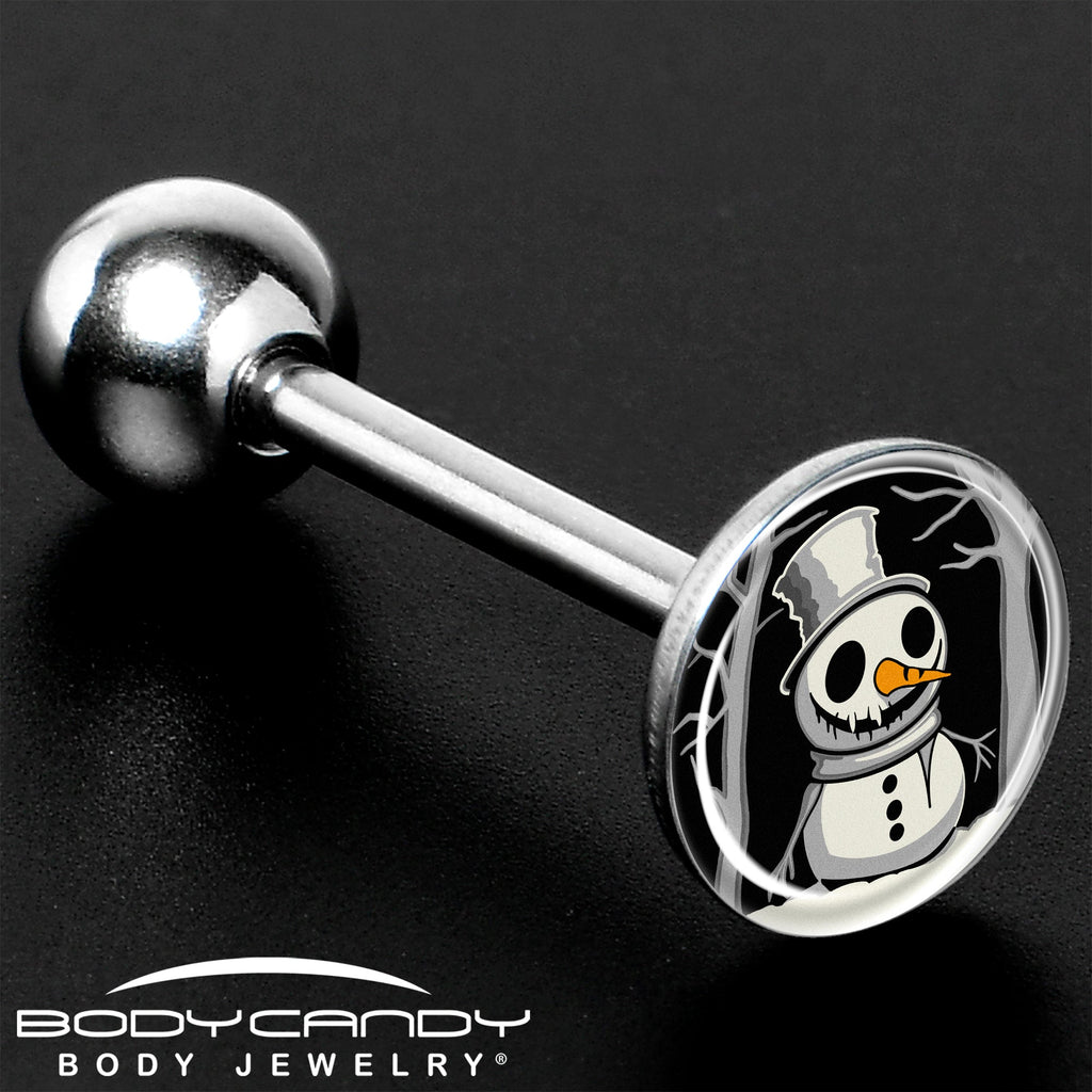 BodyCandy Christmas Holiday Spooky Snowman Barbell Tongue Ring by Onyx O — size reference