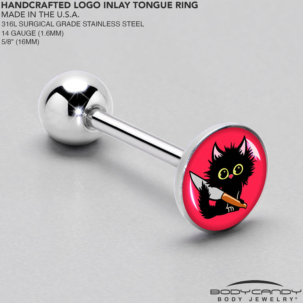 BodyCandy Stabby Cat Barbell Tongue Ring by Onyx O — side view
