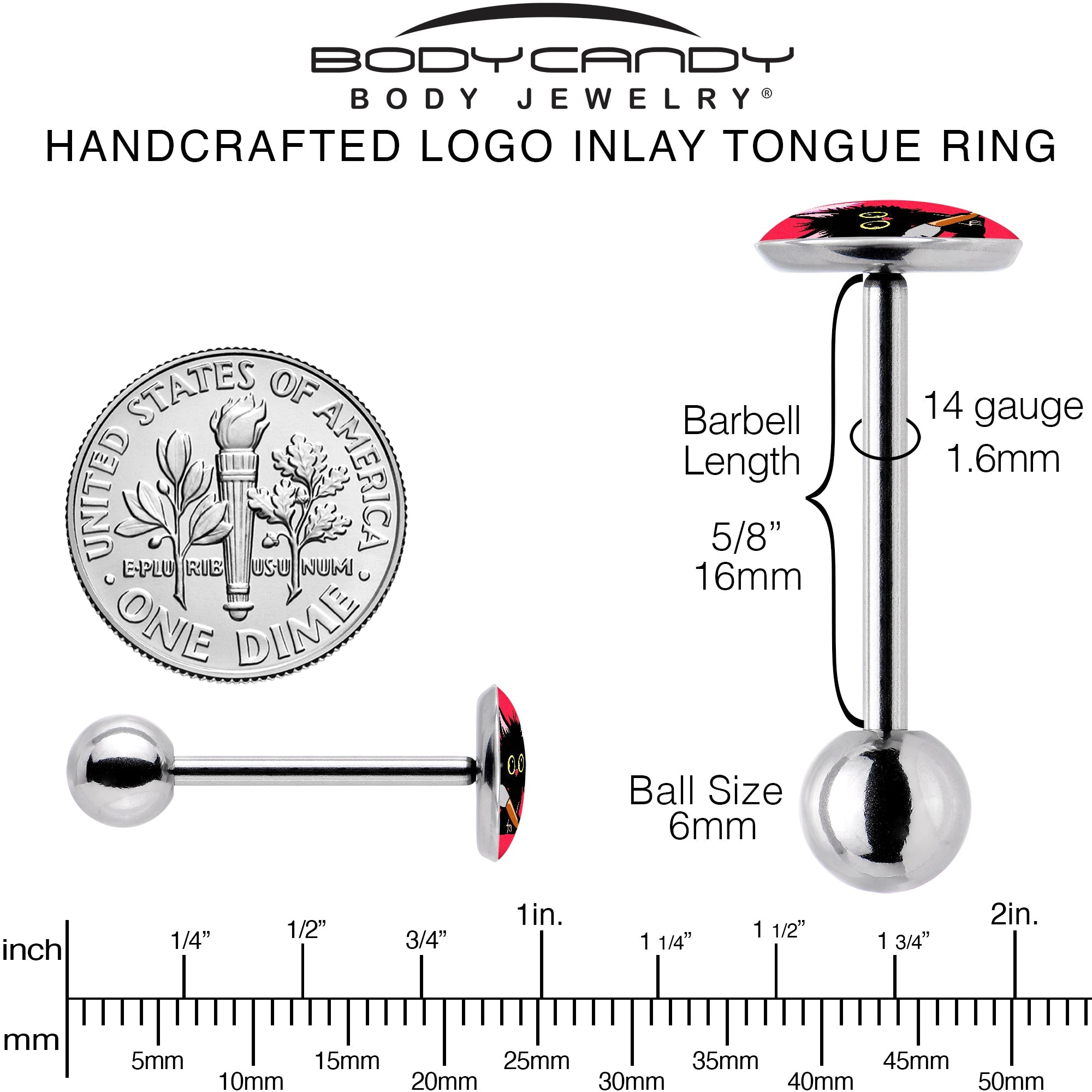 BodyCandy Stabby Cat Barbell Tongue Ring by Onyx O — back view