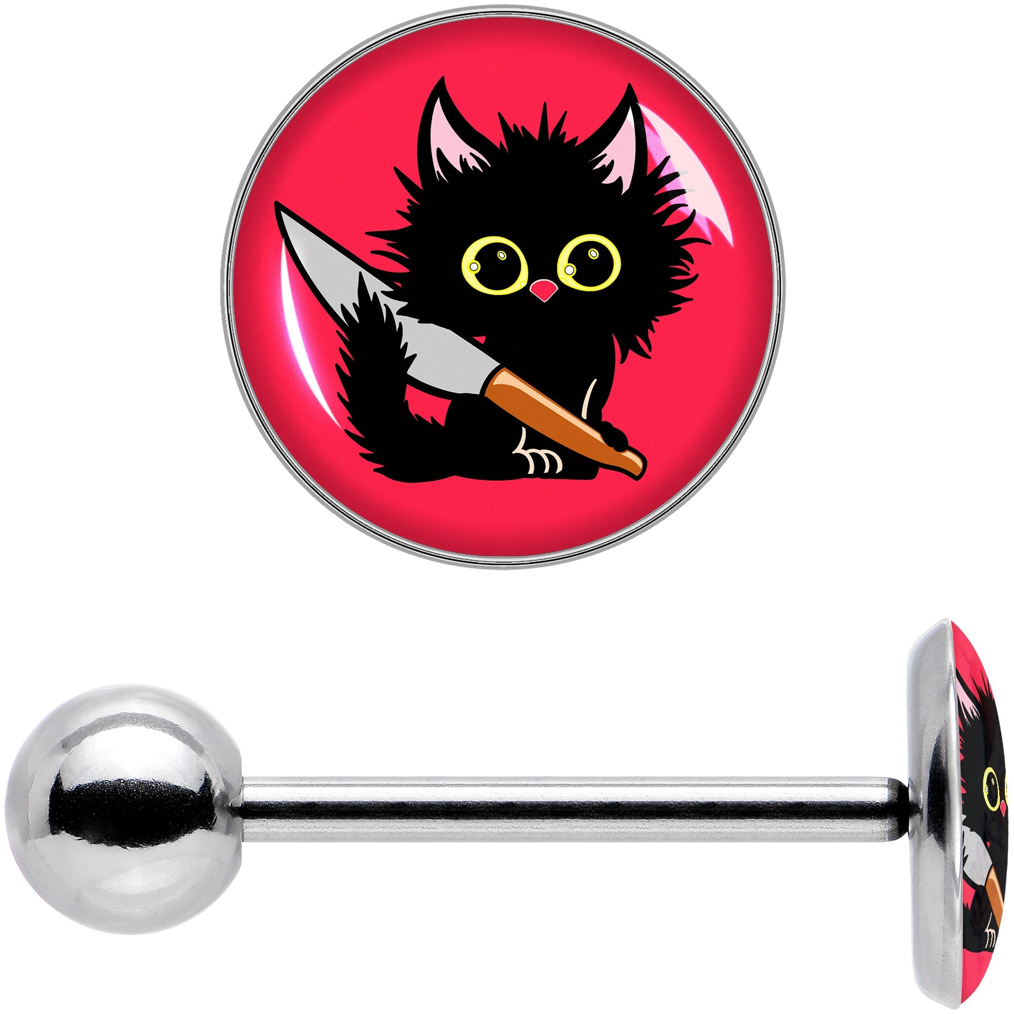 BodyCandy Stabby Cat Barbell Tongue Ring by Onyx O — in-use photo