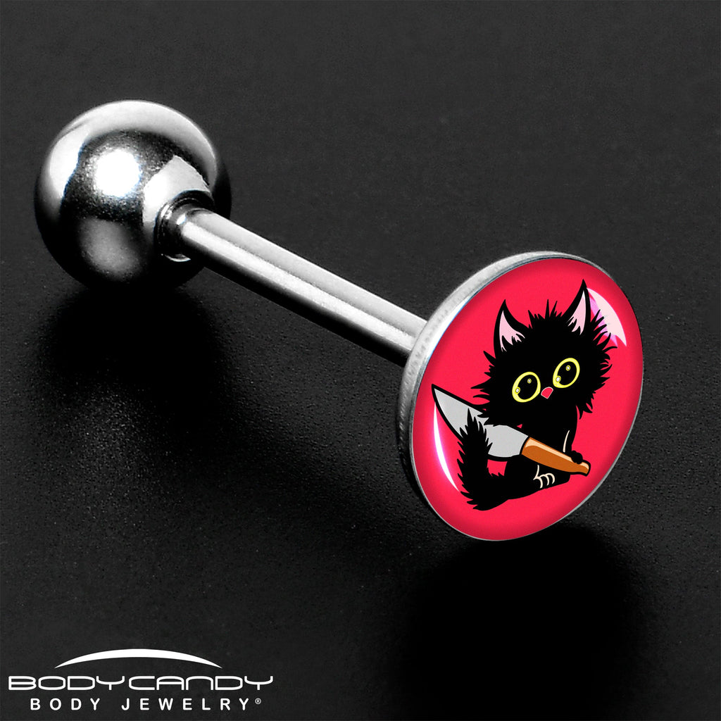 BodyCandy Stabby Cat Barbell Tongue Ring by Onyx O — size reference
