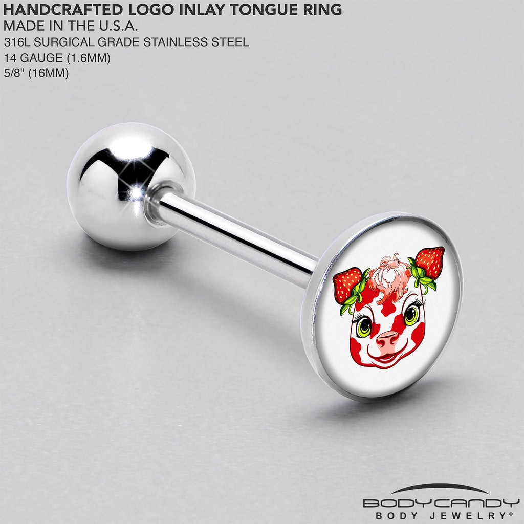 BodyCandy Stawberry Cow Barbell Tongue Ring by Onyx O — side view