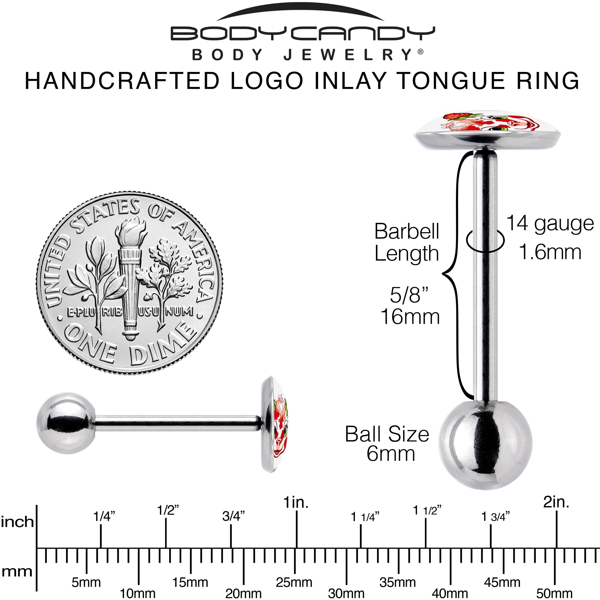 BodyCandy Stawberry Cow Barbell Tongue Ring by Onyx O — back view