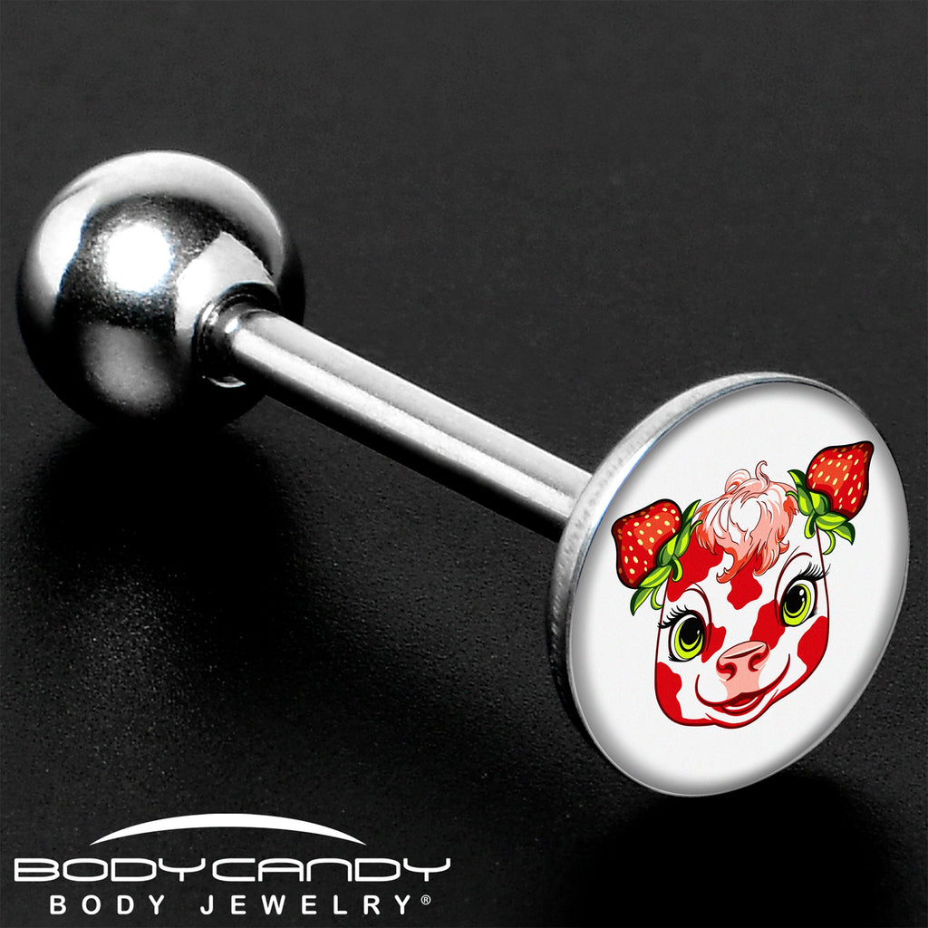 BodyCandy Stawberry Cow Barbell Tongue Ring by Onyx O — in-use photo
