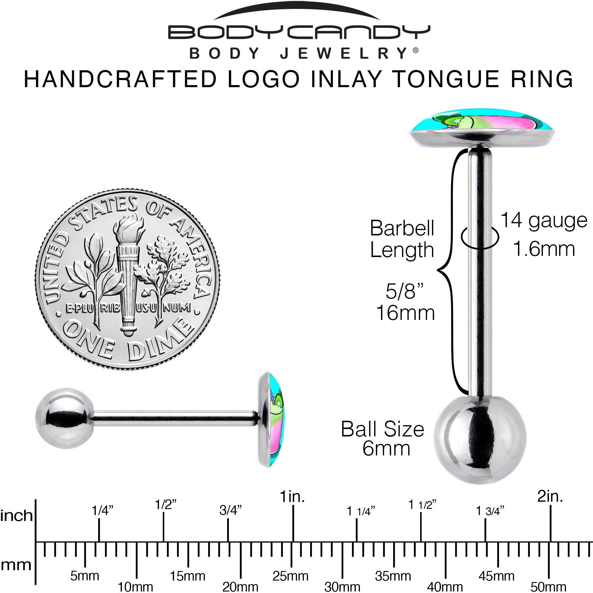 BodyCandy Summer Drink Barbell Tongue Ring by Onyx O — back view