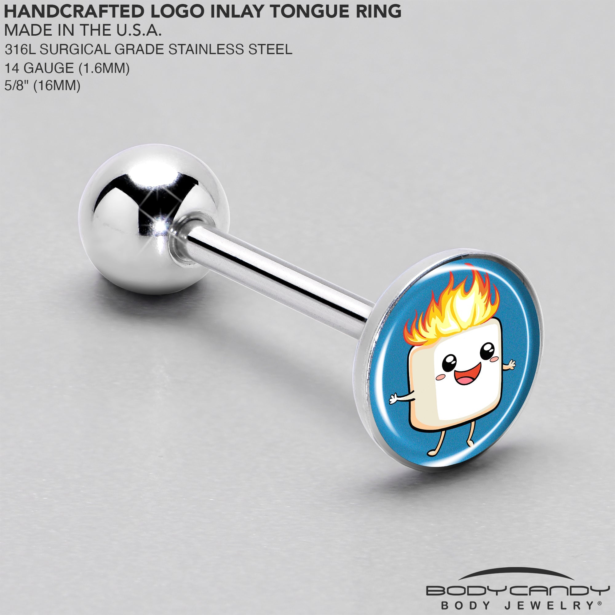 BodyCandy Burning Marshmallow Barbell Tongue Ring by Onyx O — side view