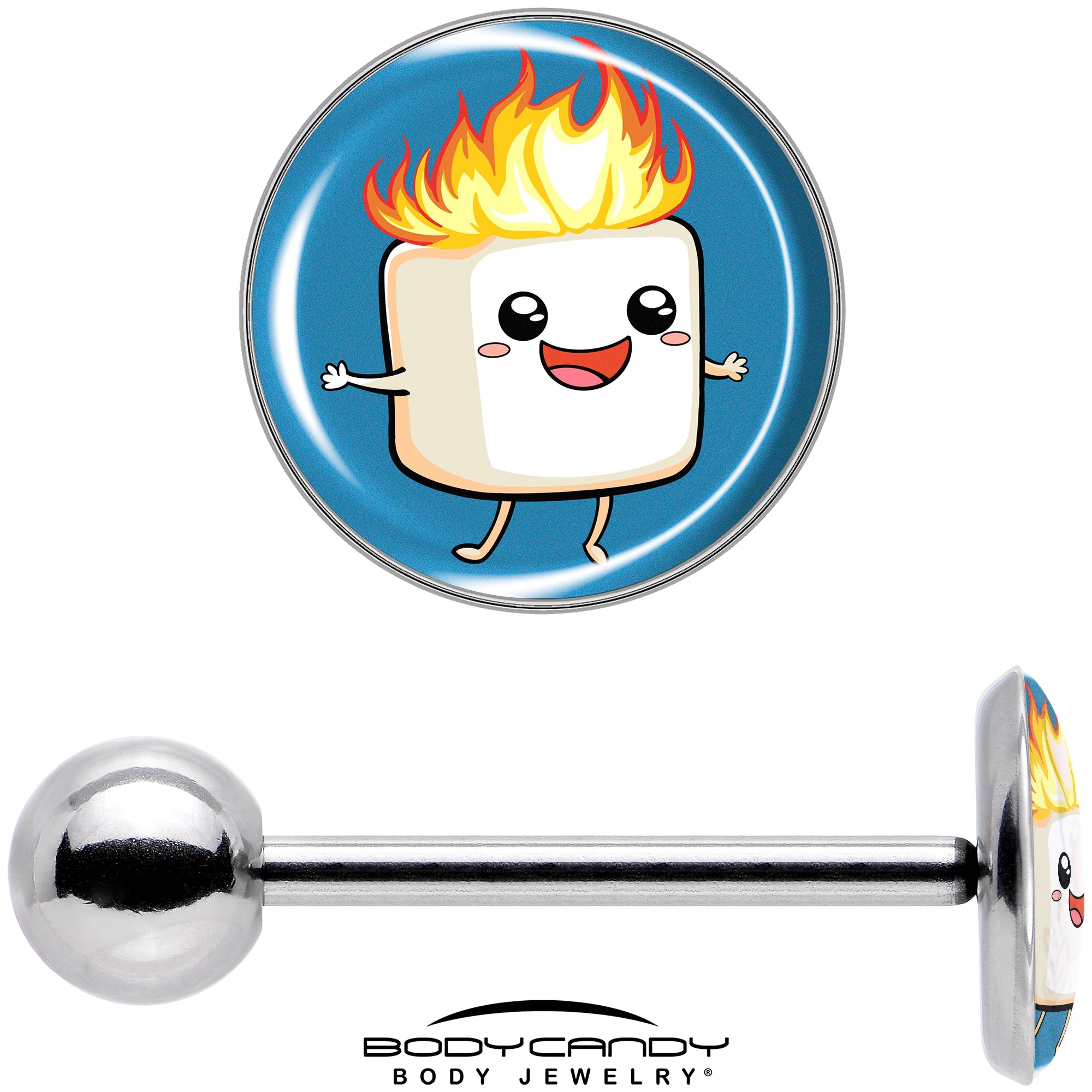 BodyCandy Burning Marshmallow Barbell Tongue Ring by Onyx O — in-use photo