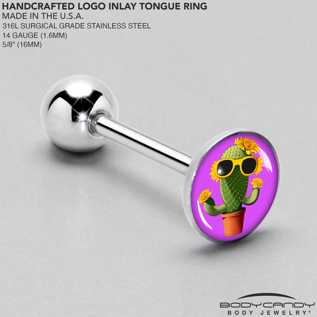 BodyCandy Sunflower Cactus Barbell Tongue Ring by Onyx O — side view