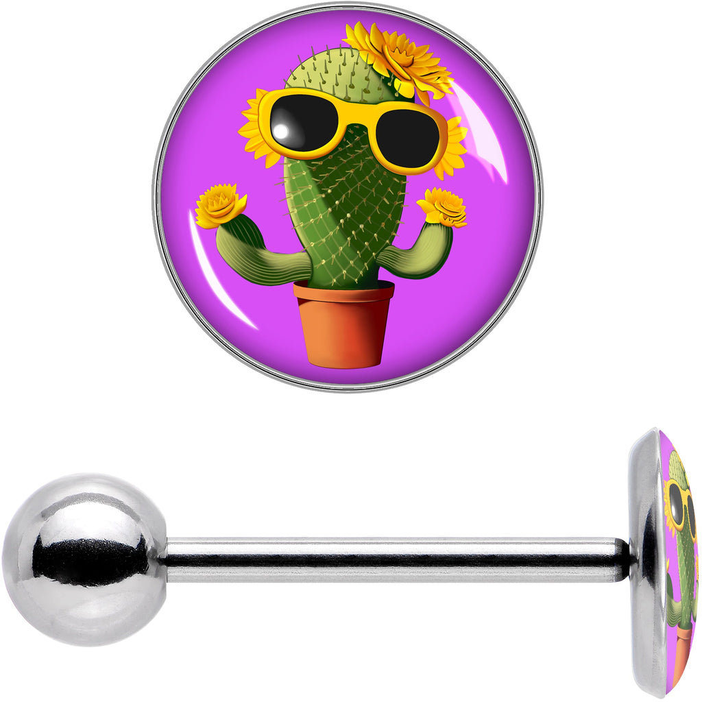 BodyCandy Sunflower Cactus Barbell Tongue Ring by Onyx O — in-use photo