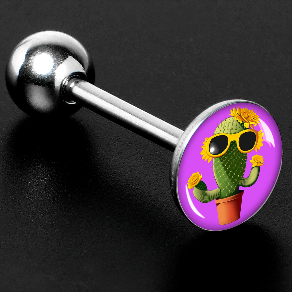 BodyCandy Sunflower Cactus Barbell Tongue Ring by Onyx O — size reference