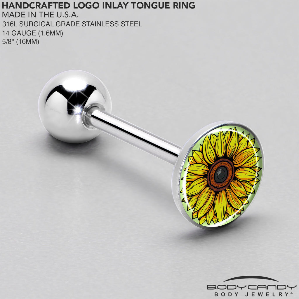 BodyCandy Blossom Creation Yellow Sunflower Barbell Tongue Ring by Onyx O — side view