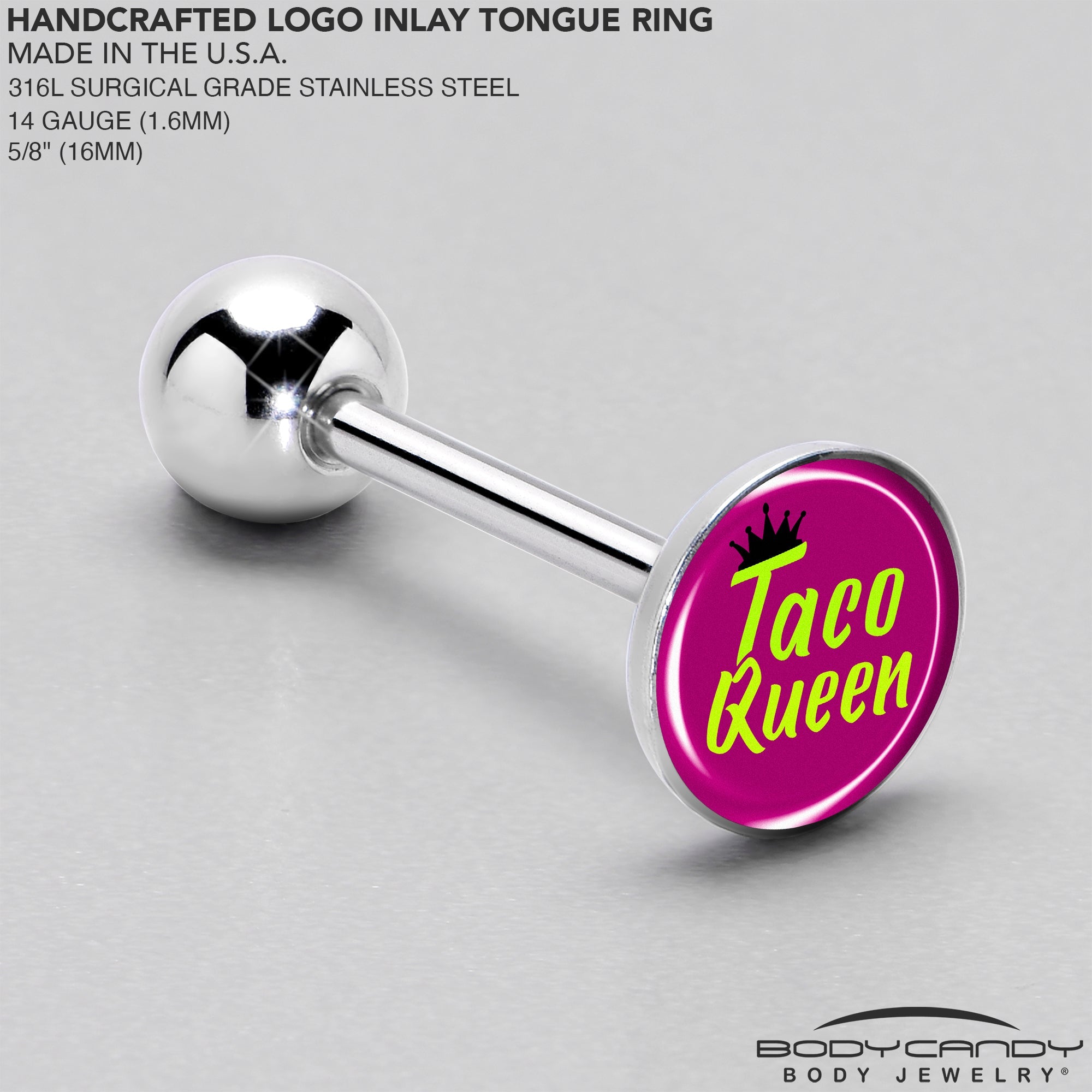 BodyCandy Taco Queen Barbell Tongue Ring by Onyx O — side view