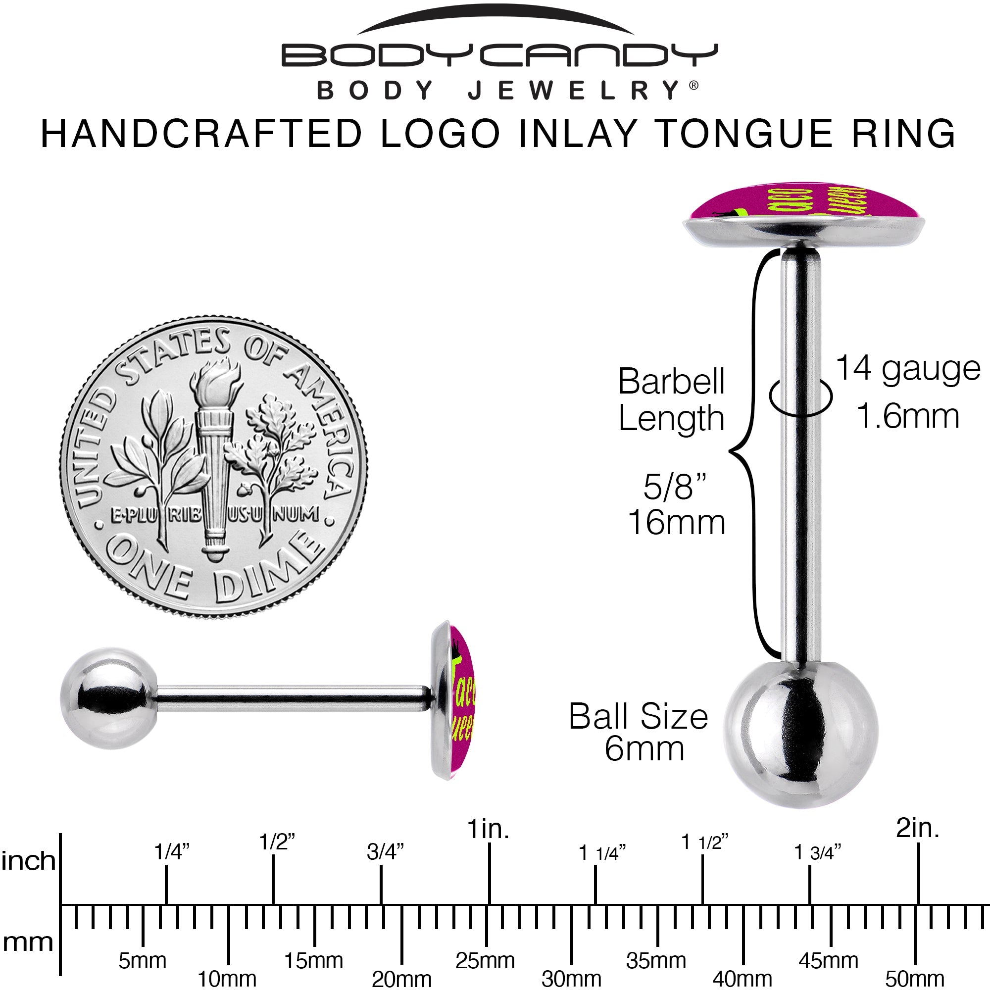 BodyCandy Taco Queen Barbell Tongue Ring by Onyx O — back view