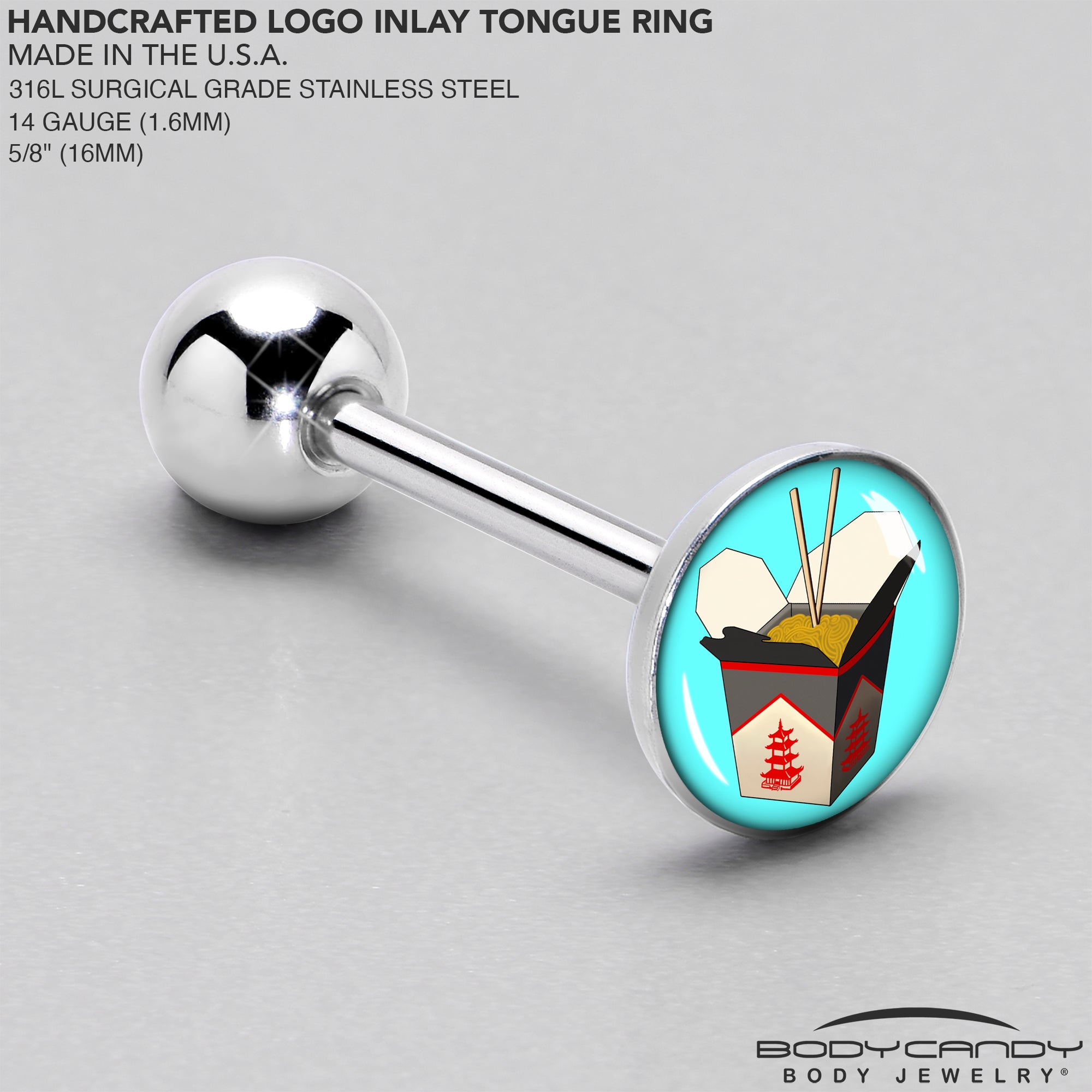 BodyCandy Chinese Take Out Barbell Tongue Ring by Onyx O — side view