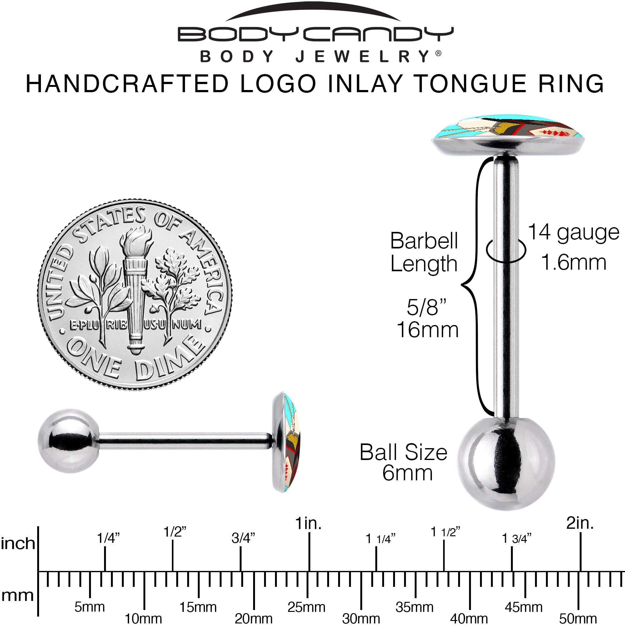 BodyCandy Chinese Take Out Barbell Tongue Ring by Onyx O — back view