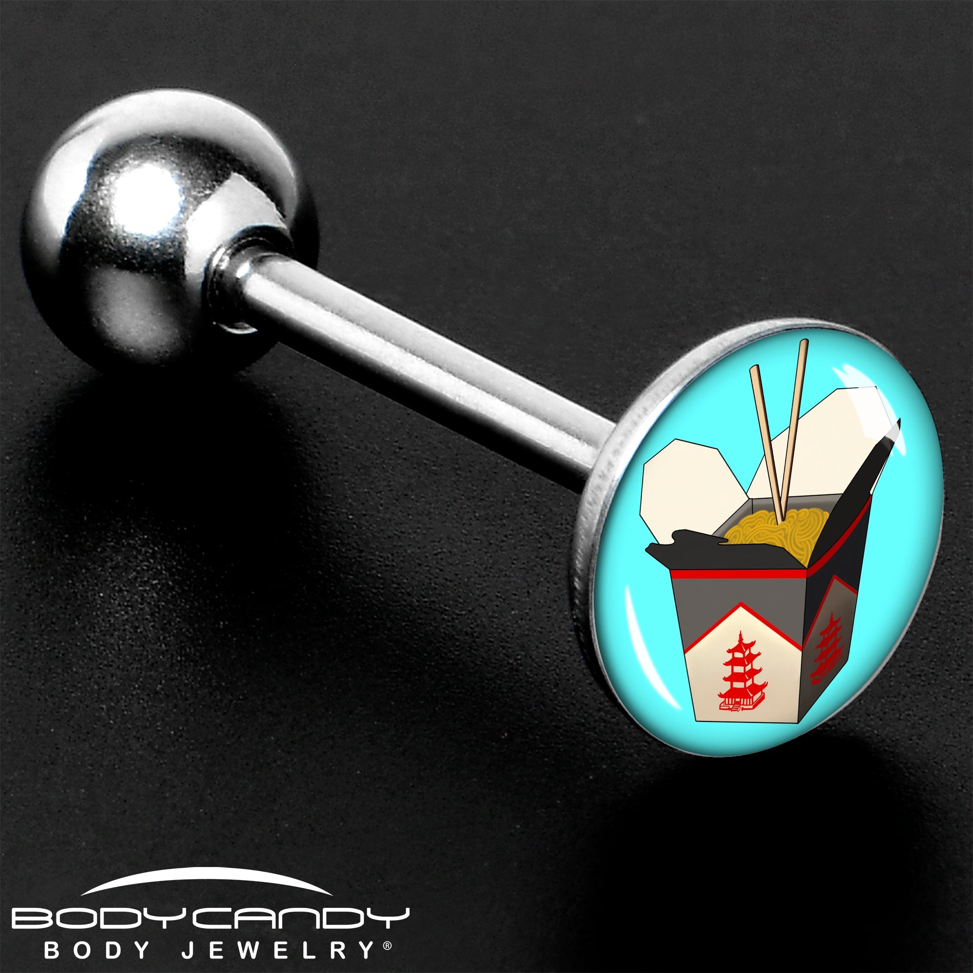 BodyCandy Chinese Take Out Barbell Tongue Ring by Onyx O — size reference
